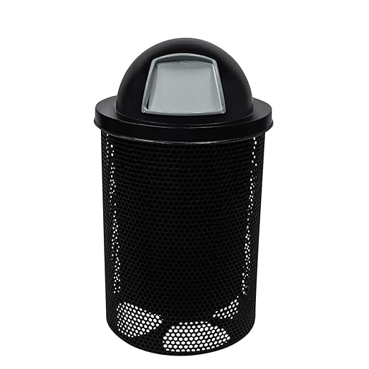 COATEDOUTDOORFURNITURE RDT-P-BLK Heavy Duty Round Trash Receptacle with Dome Top, Liner Included, 32 Gallon, Black, Made in America