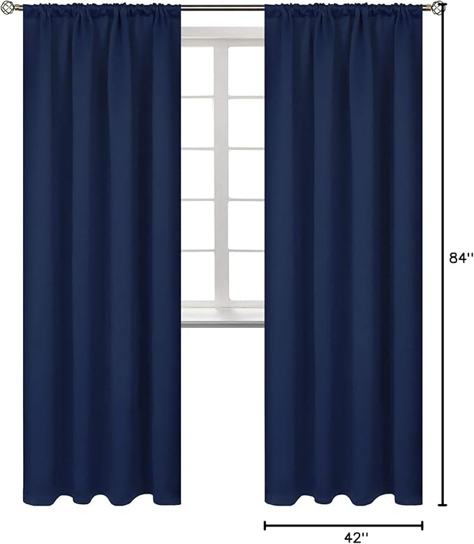 BGment Rod Pocket Blackout Curtains for Bedroom 84 Inches Length - Thermal Insulated Room Darkening Curtain for Living Room, 42 x 84 Inch, 2 Panels, Navy Blue