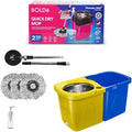 Thunder Mop Spin System - 2 Compact Stackable 6L Buckets, Microfiber Head, Stainless Steel Wringer, Antifungal Quick-Dry Cleaning, Soap Dispenser, 3 Free Refills (Yellow/Blue)