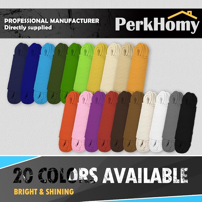 PerkHomy Cotton Rope 3/16" (5mm) 100 ft Multi Purpose Utility Diamond Braided Cord, Natural Cotton for Clothes Line Camping Crafting Flag Pole, Light Yellow