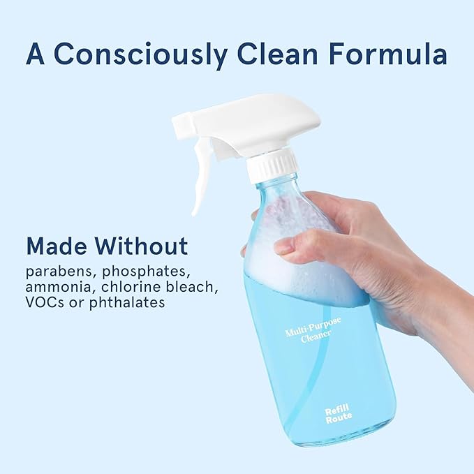 All Purpose Cleaning Tablet Kit with Reusable Glass Spray Bottle - Multipurpose Cleaner Spray Refills - 192 fl oz Total (12x 16 fl oz bottles of spray cleaner) - Plant-Based Cleaner - Ocean Breeze