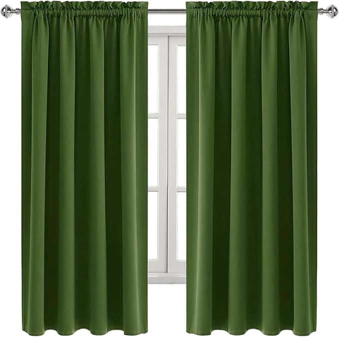 DWCN Olive Green Room Darkening Blackout Curtains - Thermal Insulated Privacy Energy Saving Window Curtain Drapes 52 x 63 inch Length, Set of 2 Bedroom Living Room Curtains