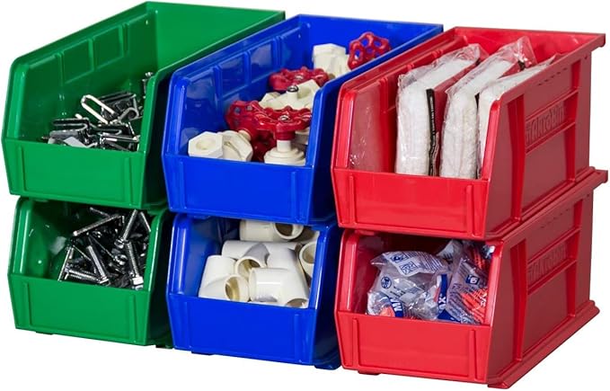 Akro-Mils 30230 AkroBins Plastic Storage Bins, Space-Saving Stackable Bins for Garage, Pantry, Craft Organization, 11-Inch x 5-Inch x 5-Inch, Green, 12-Pack