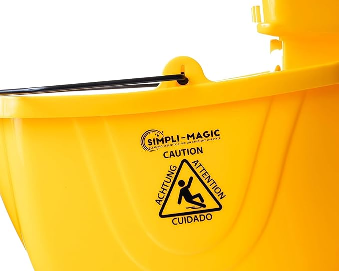 SIMPLI-MAGIC Commercial Mop Bucket with Side Press Wringer, 36 Quart – 50,000 Cycles Wringer – Industrial Mop Bucket with Wheels, Yellow