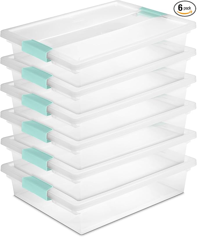 Sterilite 6-Pack Clip Box, Stackable Clear Plastic Bins with Latching Lids, Large - Writing, Arts or Crafts Supplies Storage Containers for Home, Office, Classroom and Workshop Organization