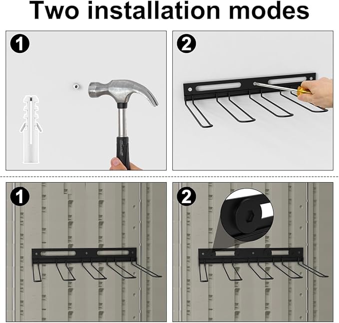 Garage Wall-Mounted Rack, Tool Storage Rack, Garden Tool Rack, Hanging Storage Rack for Yard Tools, Anti-Rust - Easy Installation (2-Pack)