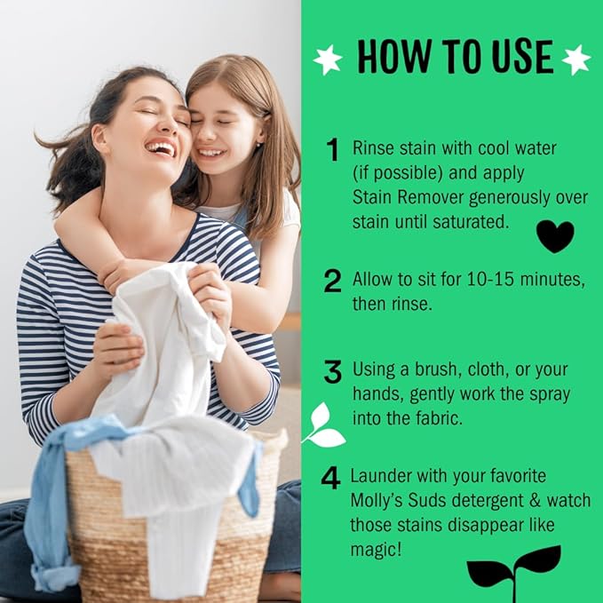 Molly's Suds Stain Remover Spray | Gentle Yet Powerful, Great for Baby & Pet Stains | Clean, Simple Ingredients (Fragrance Free) (3 Fl Oz (Pack of 3))