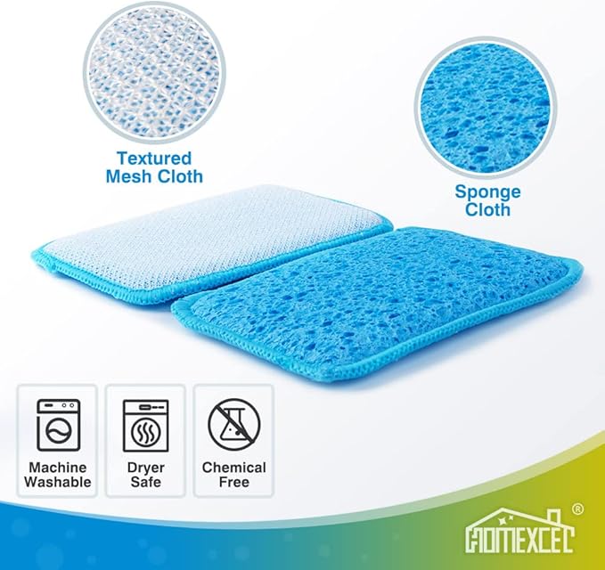 HOMEXCEL 12 Pack Scrub & Wipe Cloths, Dual-Sided Sponges for Kitchen, All-Purpose Cloth for Dishes, Pots, Pans, Non-Stick Cookware, Countertops (Red, Yellow, Blue)
