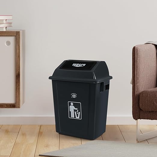 8 Gallon Plastic Kitchen Trash Can with Swing Lid, Rectangular Office Garbage Can, Gray(Pack of 4)