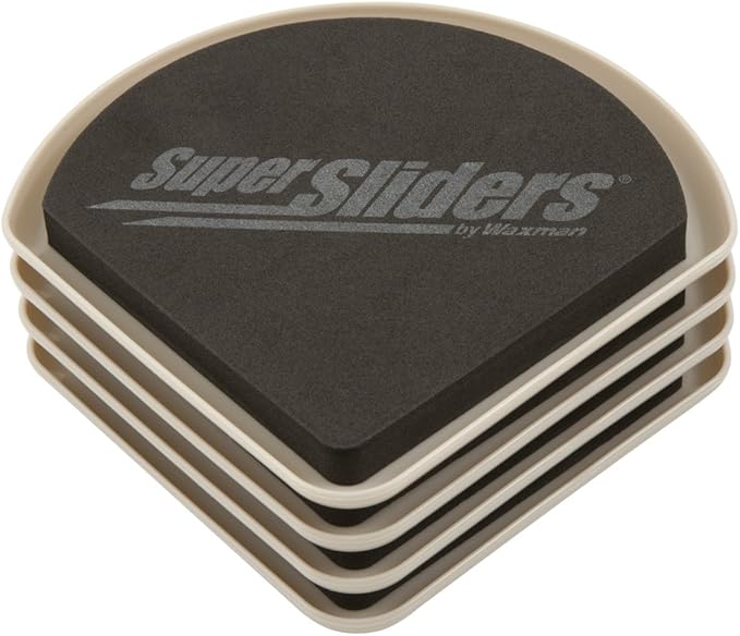 Super Sliders 5 Inch Square Corner Plastic Reusable Furniture Sliders for Carpeted Floors, Durable Foam Pad Surface for Secure Grip (4 Pack, Beige)