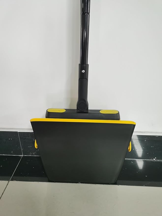 JEHONN Broom and Dust Pan, 54.3 inches Long Handle Swivel Brush, Upright Foldable Dustpan with Comb Teeth for Home Kitchen Lobby Indoor Floor Cleaning (Black & Yellow)