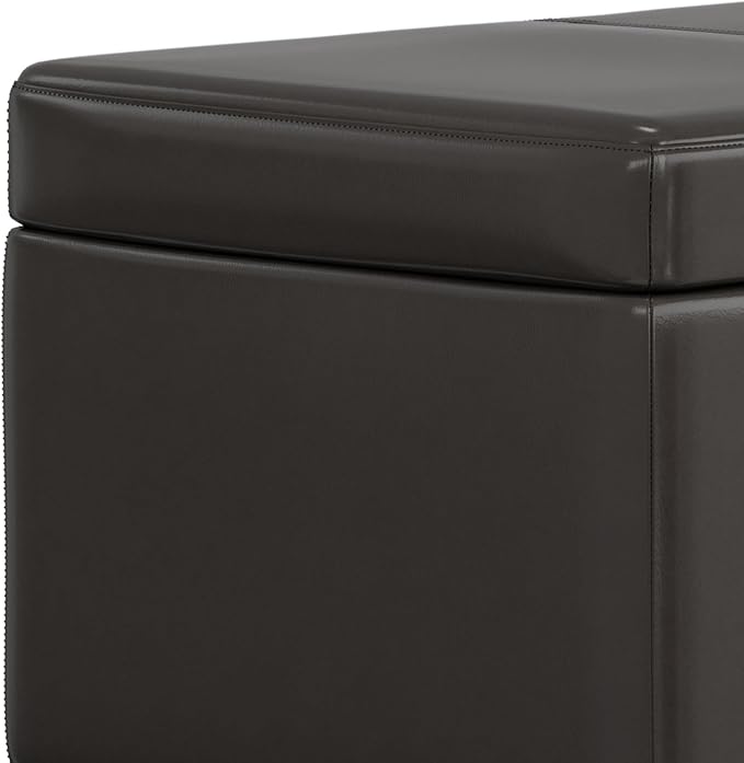 SIMPLIHOME Avalon 44 inch Wide Contemporary Rectangle Lift Top Rectangular Storage Ottoman in Tanners Brown Vegan Faux Leather, Assembled, for the Living Room, Entryway and Family Room.