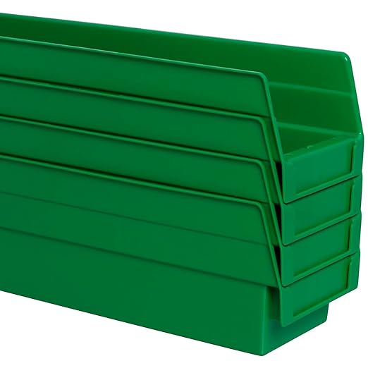 Akro-Mils 30120 Plastic Shelf Bins, Heavy Duty Storage Bins for Garage, Closet, and Drawer Organization, 12-Inch x 4-Inch x 4-Inch, Green, 24-Pack