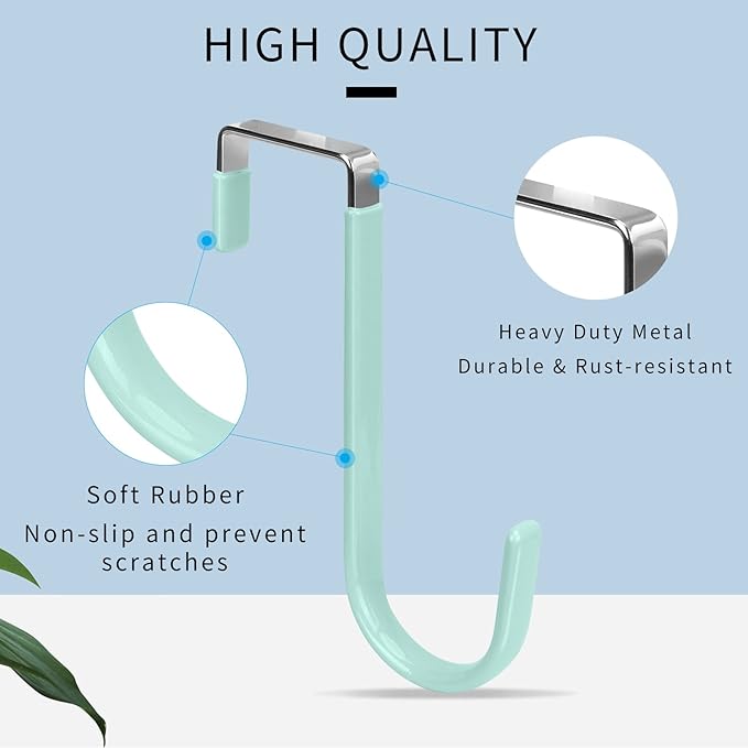 FYY Over The Door Hooks, 4 Pack Door Hangers Hooks with Rubber Prevent Scratches Heavy Duty Organizer Hooks for Living Room, Bathroom, Bedroom Hanging Clothes, Towels, Hats, Coats, Bags Green