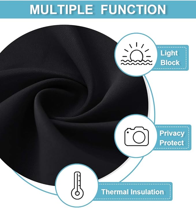 RYB HOME Blackout Curtains for Living Room, Large Window Shades for Bay Window Dining Parlor Bedroom Patio Door, Wide 52 x Long 102 inches, Black, 2 Panels