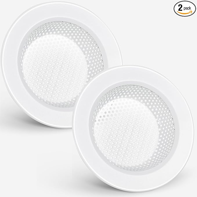 Retisee 2 Pcs Sink Strainer Stainless Steel Kitchen Sink Drain Strainer Basket Cover Mesh Hair Food Catcher, Large Wide Rim of 4.4 Diameter(Porcelain White)