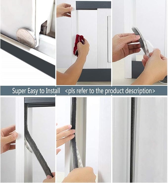Weather Stripping Brush for Sliding Windows/Doors Frame Side,Pile Self Adhesive Weatherstrip Seal Strip Sealer Draft Stoppers (33ft x11/32 Backing x 11/32 Brush inch, Grey)