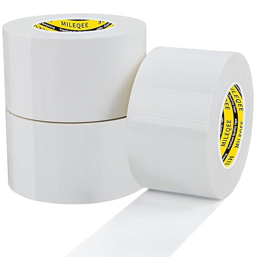 3Pack Duct Tape Heavy Duty Single Sided, Strong Adhesive High Strength, Waterproof Mesh Tape for Indoor Outdoor Repairing Sealing Bonding, Easy Use Hand Tearable, 1.57 Inch x 33 Feet, White