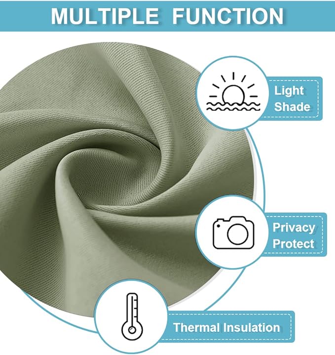 RYB HOME Sage Green 63 inch Curtains for Living Room, Blackout Window Drapes Light Blocking and Noise Reducing Panels for Boys Bedroom Nursery, W 42 x L 63 inchs, Set of 2, Sage Green