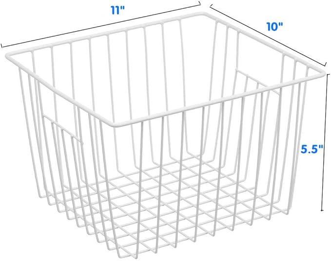 Upright Freezer Organizer Bins， Freezer Baskets for 14, 15 cu.ft Standup Freezer, Wire Storage Bins with Built-in Handles for Frozen Foods, Snacks, Vegetables, Fruits and More, 3Pcs , White