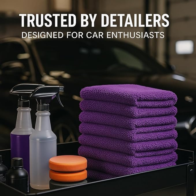 10 Pack Pak Details Edgeless Microfiber Towels for Cars | 16x16 Ultra-Soft, Scratch-Free & Lint-Free Car Detailing Microfiber Cloths for Buffing & Coating | Seamless Finish Auto Cleaning Cloths