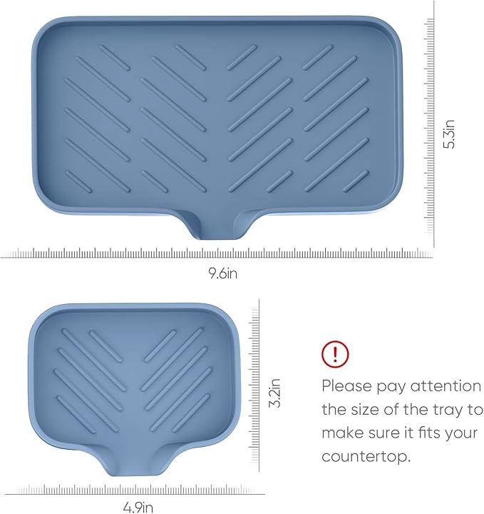 Silicone Sink Tray, Self-Draining Kitchen Soap Tray, Premium Silicone Soap Holder for Bathroom, Kitchen Counter Sink Caddy Organizer