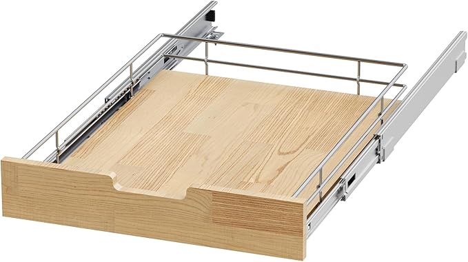 Pull Out Cabinet Organizer,Heavy-Duty Slide Out Shelf, Wood And Wire Basket, Pull Out Drawer for for Kitchen Under Sink Space, Pantry, Bathroom (26 * 21 WM)