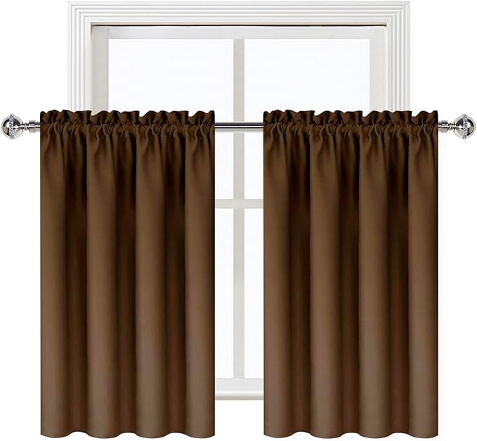 DWCN Blackout Curtains for Living Room Thermal Insulated, Energy Saving & Noise Reducing Bedroom Curtains, Brown, W 52x L 36 Inch, Set of 2 Rod Pocket Curtain Panels