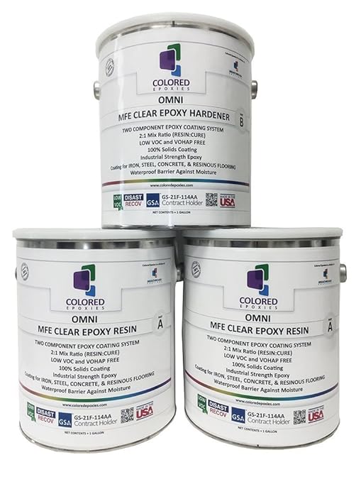 Coloredepoxies 10002 Clear Epoxy Resin Coating 100% Solids, High Gloss For Garage Floors, Basements, Concrete and Plywood. 3 Gallon Kit