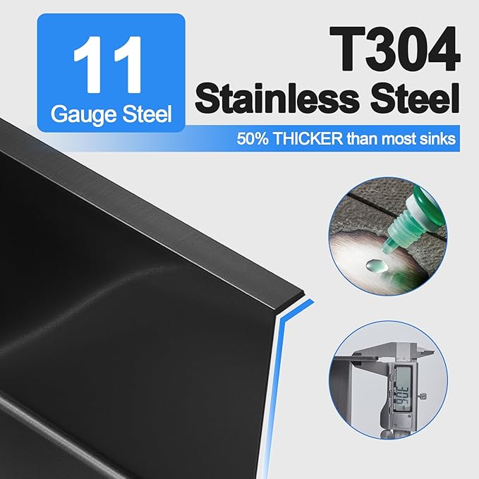 22x18 Inch Drop in Kitchen Sink, Handmade 304 Black Stainless Steel Sink, 9" Deep Single Bowl, Topmount with 2 Holes, R10 Tight Corner, for Modern Kitchen/RV/Bar Sink