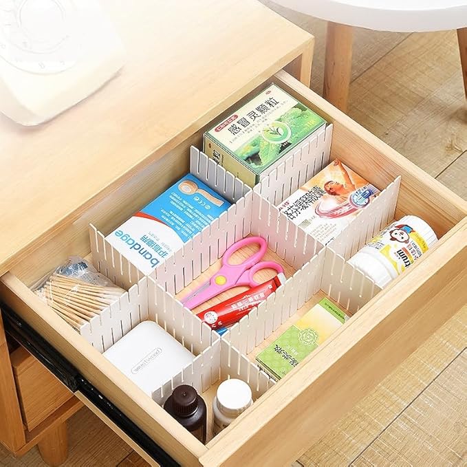 Adjustable Drawer Divider Kit – 8 Pack (White + Pink) – DIY Expandable Drawer Organizer for Dresser, Kitchen, Bathroom
