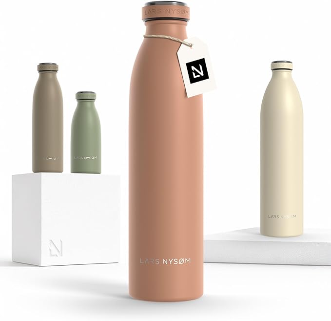 LARS NYSØM Stainless Steel Insulated Water Bottle 12oz 17oz 25oz 34oz 51oz | Insulated Thermo Flask for Hot and Cold Beverages | Leakproof Drinking Bottle (Blush Rose, 25.4oz)