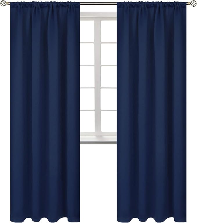 BGment Rod Pocket Blackout Curtains 84 Inches Long for Bedroom - Thermal Insulated Room Darkening Drapes with Rod Pocket Privacy for Living Room, 52 x 84 Inch, 2 Panels, Navy Blue