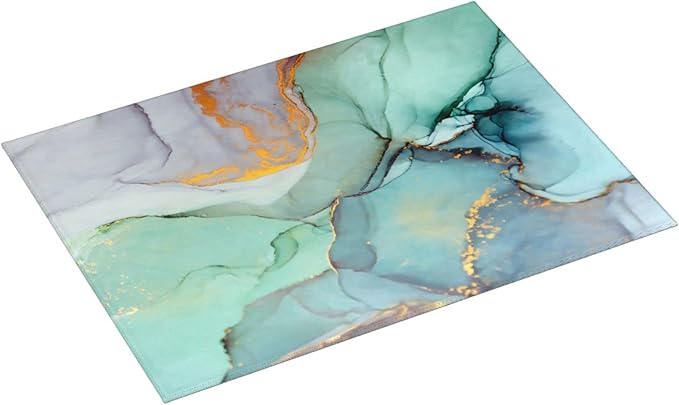 Teal Marble Golden Swirls Pattern Dish Drying Mats For Kitchen Counter Microfiber Absorbent dish Mat Xl Reversible Drying Mats For Countertop 18 Inch X 24 Inch