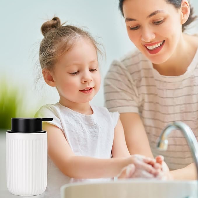 BosilunLife Dish Hand Soap Dispenser - White Liquid Pump soap Dispenser for Bathroom Decro 12oz Ceramic Kitchen Dish Dispenser with Rust-Proof Liquid Pump Modern Refillable Lotion Bottles
