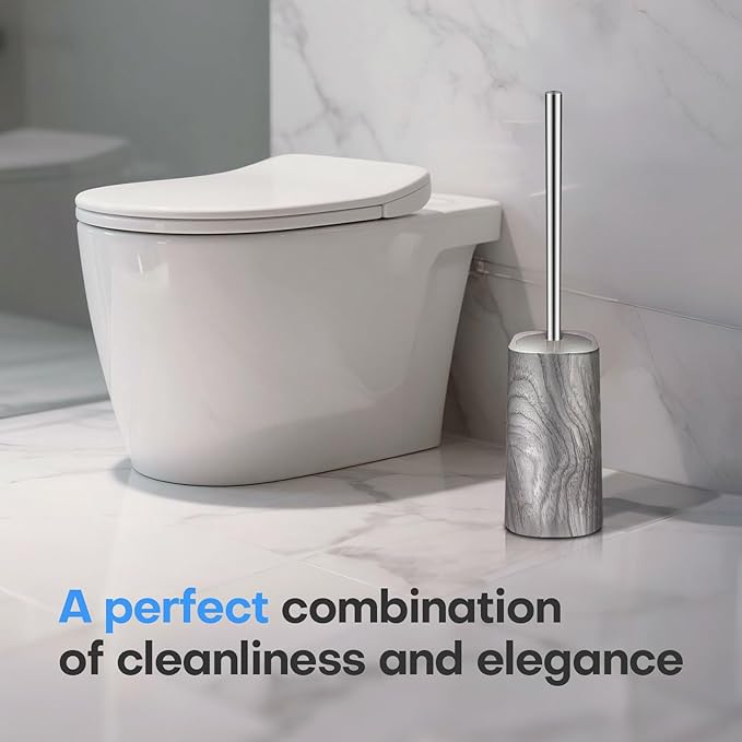 Marble Colored Toilet Brush and Holder Set,Stainless Steel Long Handle and Marble Colored Base for Bathroom Deep Cleaning，Space Saving for Storage，Drip-Proof，Dark Gray