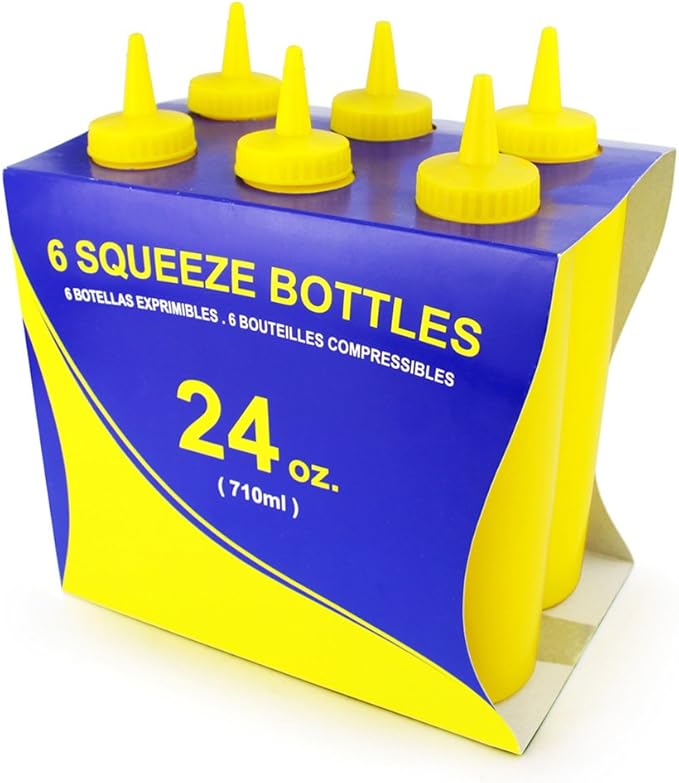 New Star Foodservice 26559 Squeeze Bottles, Plastic, 24 oz, Yellow, Pack of 6