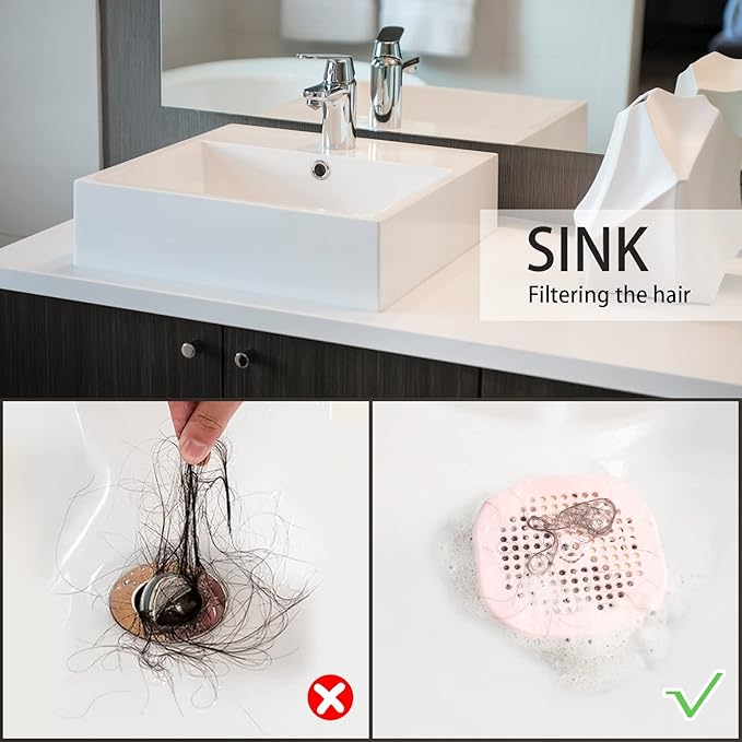 2 Pack Drain Hair Catcher Silicone Drain Protector Hair Stopper with Suction Cup for Shower Kitchen Bathroom White Grey