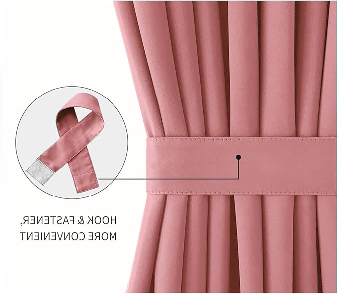 DWCN French Door Curtains – Rod Pocket Thermal Blackout Curtain for Window/Doorways/Kitchen/Classroom/Patio Doors for Privacy, 54W by 72L Inches, 1 Panel with Tieback, Dry Rose