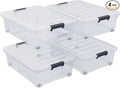 4-Pack 25L Plastic Under Bed Storage Organizer Bin Container with Latch Lids and Wheels, Clothes Storage Box Rolling Underbed, Clear