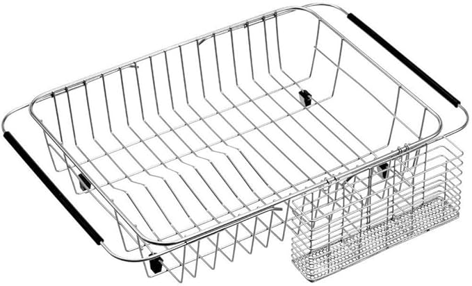 SANNO Expandable Dish Drying Rack Over Sink Dish Rack Shelf in Sink or On Countertop with Stainless Steel Utensil Holder Rustproof Stainless Steel