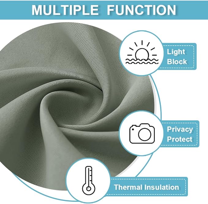 RYB HOME Sage Green Curtains for Bedroom, Blackout Thermal Insulated Drapes Back Tab& Rod Pocket, Vertical Privacy UV Protection Shades, 42 Inch Wide by 72 Inches Long, 2 Panels