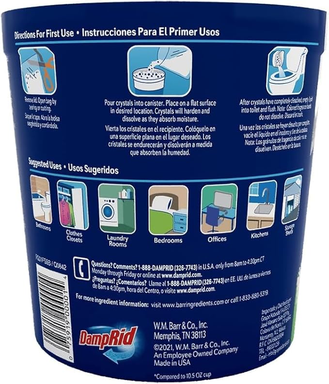 Damp Rid Refillable Moisture Absorber, Includes Single Damp Rid Fresh Scent 11oz. Cup & 44oz. Refill Bag - Moisture Absorbers for Closet, 10% More Absorbing Power*, Cleaner Air - ILIOS Packaging.