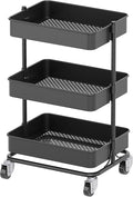 3 Tier Modern Metal Rolling Tool Cart with Silent Casters, 15.35x11.81x23.74 inch Heavy Duty Organization Truck Trolley Organizer for Office, Living Room, Kitchen, (Black)