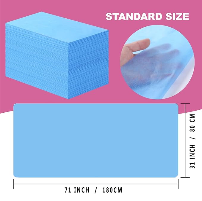 200 Pcs Disposable Bed Sheets 31" x 71" Massage Table Sheets Non Woven Fabric SPA Bed Cover Breathable for Massage Beauty Tattoos (200 Pcs Blue-2)