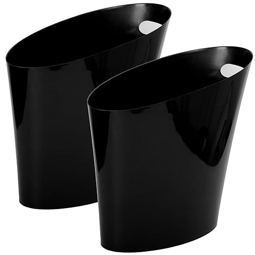Youngever 2 Gallon Slim Trash Can, Plastic Garbage Container Bin, Small Trash Bin with Handles for Home Office, Living Room, Study Room, Kitchen, Bathroom (2 Pack) (Black)