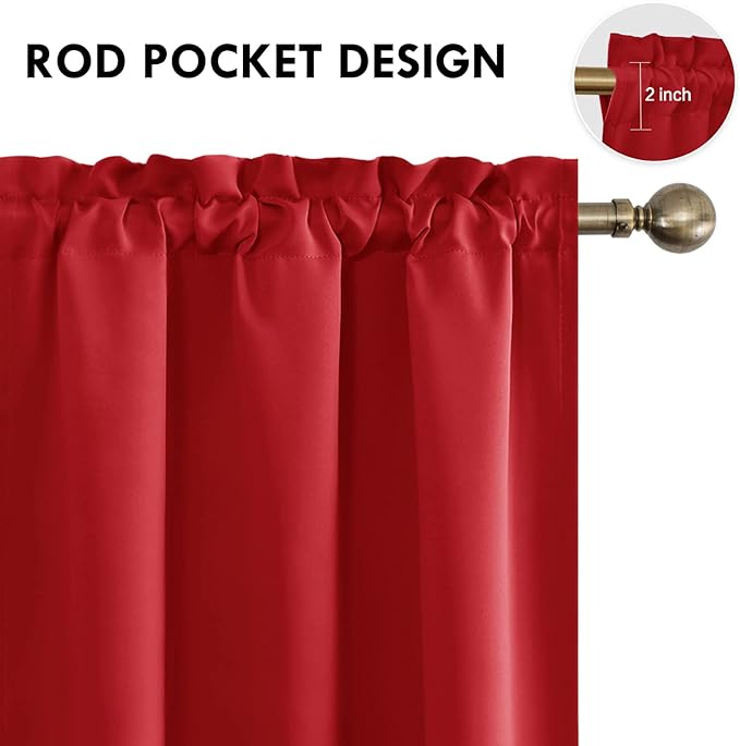 DWCN Christmas Blackout Curtains for Bedroom – Thermal Insulated Energy Saving Drapes for Living Room, Red, W 38 x L 84 Inch, Set of 2 Rod Pocket Curtain Panels