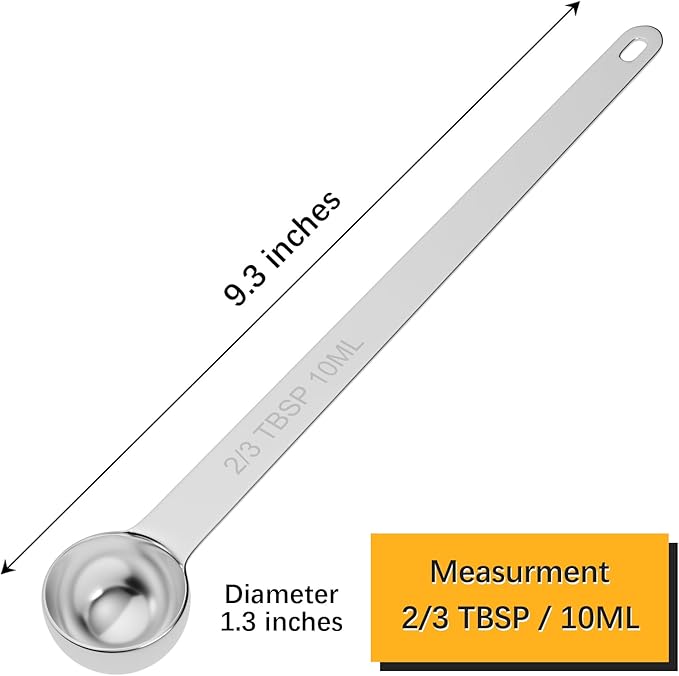 2PCS 2/3Tbsp(2tsp, 10ml) Extra Long Handle Measuring Spoon, Single Stainless Steel Individual Measure Scoop Only