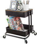 Melody House 2-Tier Metal Utility Rolling Cart Storage Organizer with Cover Board Mobile Trolley Sofa Side Table with Wheels for Office Home Kitchen Organization Black