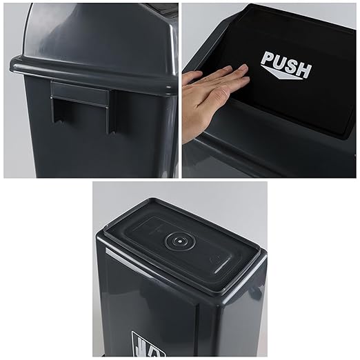 4-Pack Rectangular Waste Container with Swing Lid, 15 Gallon Commercial Trash Can, Gray